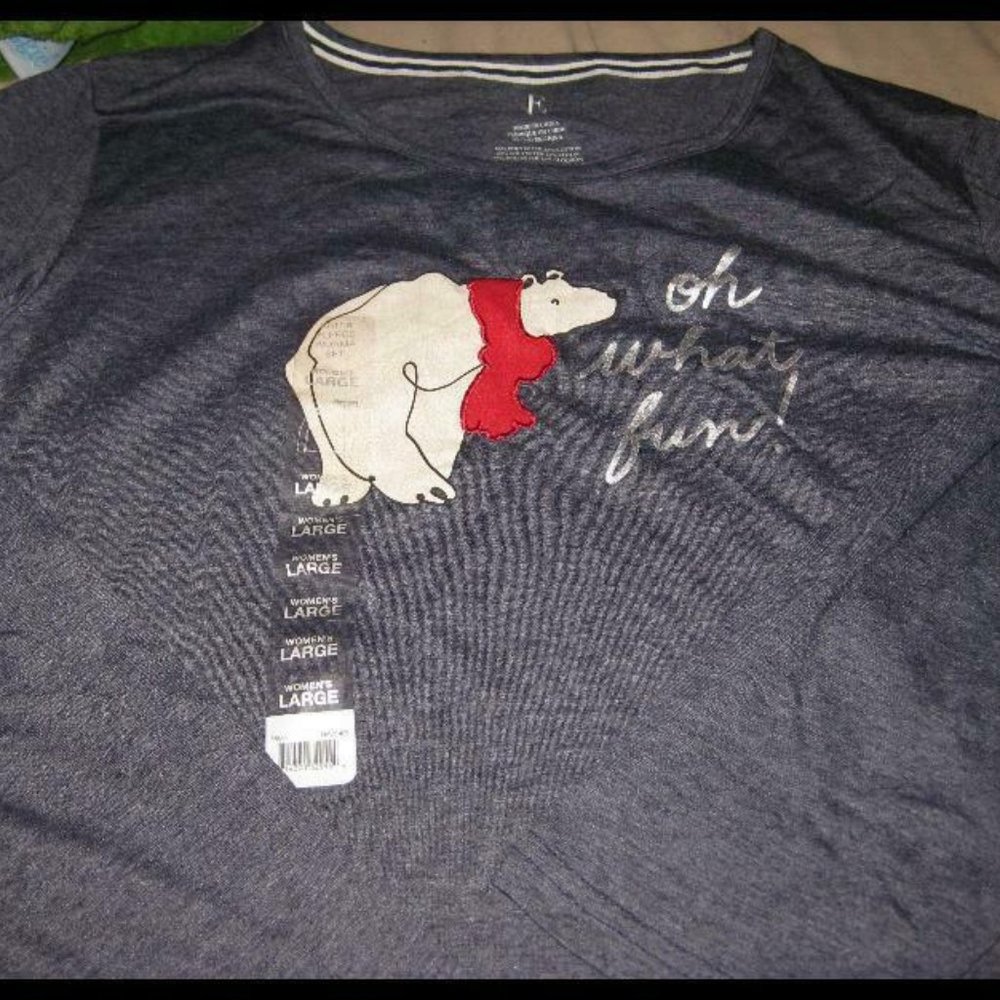 NEW Womens Ellen Degeneris ED POLAR BEAR PAJAMA SET DEEP GRAY WHITE RED Sz Large - Picture 3 of 3